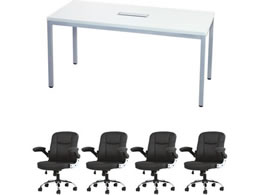 Netforce ��c�e�[�u��1��+�G�O�[�N�e�B�u�`�F�A4�r�Z�b�g 4�l�p��c�Z�b�g W1500 �z���C�g�~�`�F�A�u���b�N GLM1575HS10SWBK