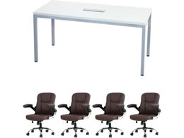 Netforce ��c�e�[�u��1��+�G�O�[�N�e�B�u�`�F�A4�r�Z�b�g 4�l�p��c�Z�b�g W1500 �z���C�g�~�`�F�A�u���E�� GLM1575HS10SWBR