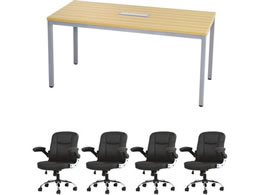 Netforce ��c�e�[�u��1��+�G�O�[�N�e�B�u�`�F�A4�r�Z�b�g 4�l�p��c�Z�b�g W1500 �i�`�������~�`�F�A�u���b�N GLM1575HS10SNBK