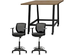 Netforce �n�C�e�[�u��1��+�n�C�`�F�A2�r �Z�b�g �I�t�� ��1200mm �Œ�r �L���X�^�[�r �e�[�u���`�F�A BK�~WN �`�F�A BK WHT12HCRHTFKWBK