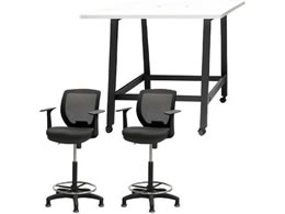 Netforce �n�C�e�[�u��1��+�n�C�`�F�A2�r �Z�b�g �I�t�� ��1200mm �Œ�r �L���X�^�[�r �e�[�u���`�F�A BK�~WH �`�F�A BK WHT12HCRHTFBWBK