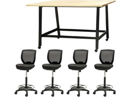 Netforce �n�C�e�[�u��1��+�n�C�`�F�A4�r �Z�b�g ��1800mm �L���X�^�[�r �e�[�u���`�F�A BK�~NA �`�F�A BK WHT18HCRH14BNBK