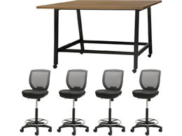 Netforce �n�C�e�[�u��1��+�n�C�`�F�A4�r �Z�b�g ��1800mm �L���X�^�[�r �e�[�u���`�F�A BK�~WN �`�F�A GY WHT18HCRH14KWGY