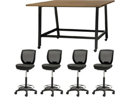 Netforce �n�C�e�[�u��1��+�n�C�`�F�A4�r �Z�b�g ��1800mm �L���X�^�[�r �e�[�u���`�F�A BK�~WN �`�F�A BK WHT18HCRH14KWBK