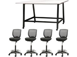 Netforce �n�C�e�[�u��1��+�n�C�`�F�A4�r �Z�b�g ��1800mm �L���X�^�[�r �e�[�u���`�F�A BK�~WH �`�F�A GY WHT18HCRH14BWGY