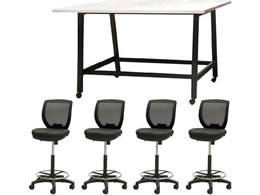 Netforce �n�C�e�[�u��1��+�n�C�`�F�A4�r �Z�b�g ��1800mm �L���X�^�[�r �e�[�u���`�F�A BK�~WH �`�F�A BK WHT18HCRH14BWBK