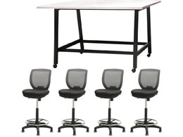 Netforce �n�C�e�[�u��1��+�n�C�`�F�A4�r �Z�b�g ��1800mm �Œ�r �L���X�^�[�r �e�[�u���`�F�A BK�~WH �`�F�A GY WHT18HCRHFLBWGY