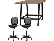Netforce/�n�C�e�[�u��1��+�n�C�`�F�A2�r �Z�b�g ��1200mm �L���X�^�[�r �e�[�u���`�F�A BK�~WN �`�F�A BK/WHT12HCRH12KWBK