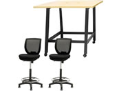 Netforce/�n�C�e�[�u��1��+�n�C�`�F�A2�r �Z�b�g ��1200mm �Œ�r �L���X�^�[�r �e�[�u���`�F�A BK�~NA �`�F�A BK/WHT12HCRHFLBNBK