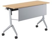 G)コクヨ/テーブル リーフライン 棚幕板付 オーク脚銀 W1200*D450