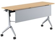 G)コクヨ/テーブル リーフライン 棚幕板付 オーク脚銀 W1500*D450