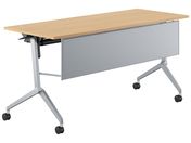 G)コクヨ/テーブル リーフライン 棚幕板付 オーク脚銀 W1500*D600
