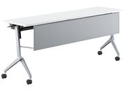 G)コクヨ/テーブル リーフライン 棚幕板付 ホワイト脚銀 W1800*D450