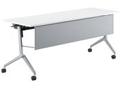 G)コクヨ/テーブル リーフライン 棚幕板付 ホワイト脚銀 W1800*D600