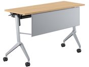 G)コクヨ/テーブル リーフライン 棚幕板付 オーク脚銀 W1200*D450