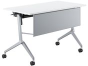 G)コクヨ/テーブル リーフライン 棚幕板付 ホワイト脚銀 W1200*D600