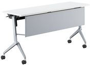 G)コクヨ/テーブル リーフライン 棚幕板付 ホワイト脚銀 W1500*D450