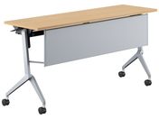 G)コクヨ/テーブル リーフライン 棚幕板付 オーク脚銀 W1500*D450