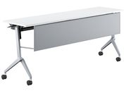 G)コクヨ/テーブル リーフライン 棚幕板付 ホワイト脚銀 W1800*D450