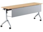 G)コクヨ/テーブル リーフライン 棚幕板付 オーク脚銀 W1800*D450