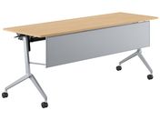 G)コクヨ/テーブル リーフライン 棚幕板付 オーク脚銀 W1800*D600