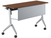 G)コクヨ/テーブル リーフライン 棚幕板付 ウォルナット脚銀 1200*450