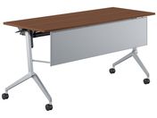 G)コクヨ/テーブル リーフライン 棚幕板付 ウォルナット脚銀 1500*600