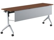 G)コクヨ/テーブル リーフライン 棚幕板付 ウォルナット脚銀 1800*450
