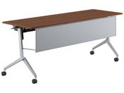 G)コクヨ/テーブル リーフライン 棚幕板付 ウォルナット脚銀 1800*600