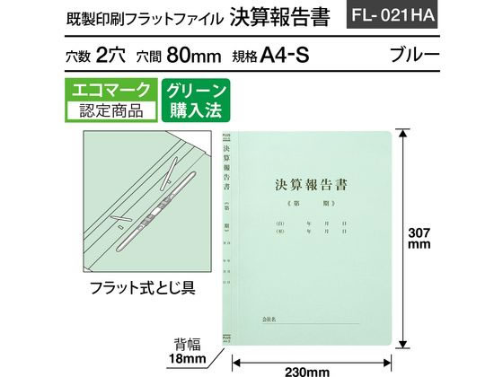 (まとめ）プラス 既製印刷フラットファイル 決算報告 10冊【×10セット】