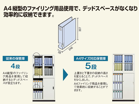 コクヨ A4対応保管庫 下置き 引違い扉 W880×H1120