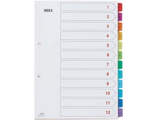テージー カラーインデックスPP A4タテ 12山(数字入り) 2穴
