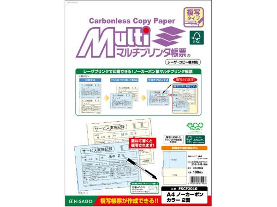 ヒサゴ マルチプリンタ帳票複写 A4 カラー2面 100枚 FSCF2010