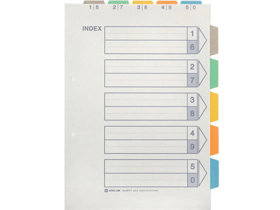 キングジム カラーインデックス(上山付き) A4タテ 5山 2穴 5組