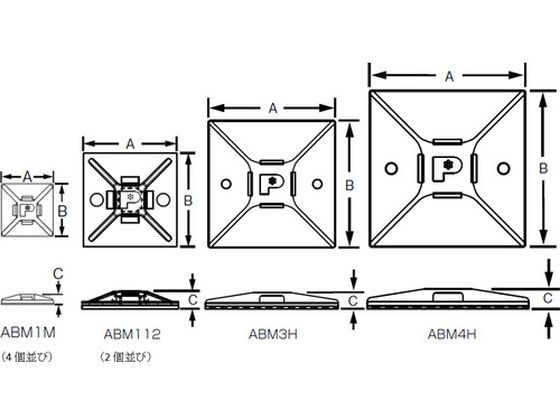 パンドウイット マウントベース アクリル系粘着テープ付き 白 (100個入) ABM112-AT-C