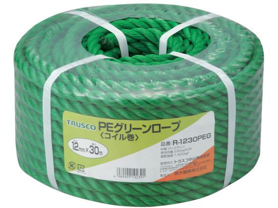 TRUSCO PEグリーンロープ 3つ打 線径12mm×長さ30m