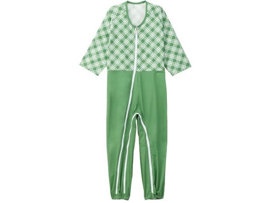 ケアファッション 介護用フルオープンつなぎパジャマ グリーン L