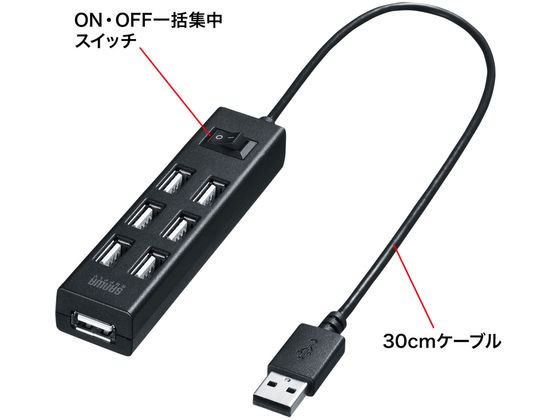 サンワサプライ USB2.0ハブ(7ポート・ブラック) USB-2H702BKNが3,602円