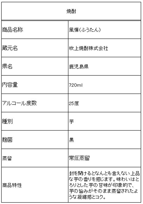 鹿児島 吹上焼酎 乙 風憚(ふうたん) 25度 720mlが1,980円【ココデカウ】