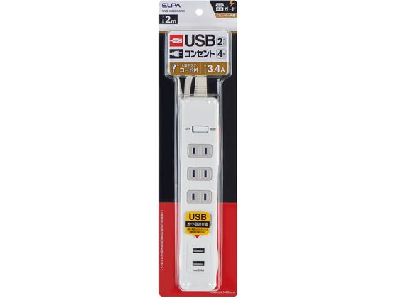 朝日電器 USBタップ 4P WLS-4232BUA(W)