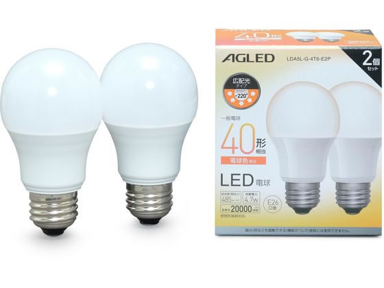 アイリスオーヤマ LED電球 E26 広配光 40形 電球色 2個2万時間