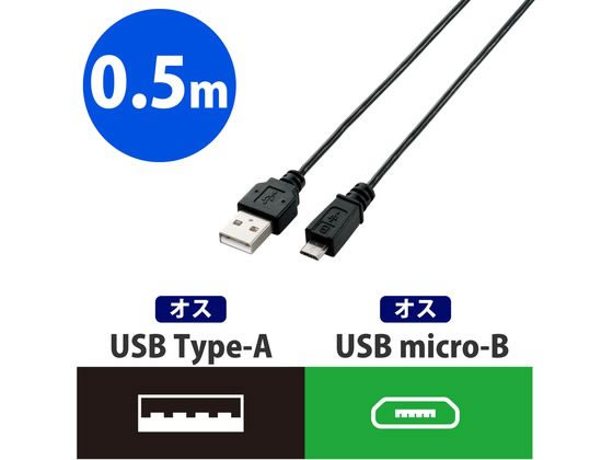エレコム USB2.0ケーブル A-MicroB スリム 0.5m U2C-AMBX05BKが972円【ココデカウ】