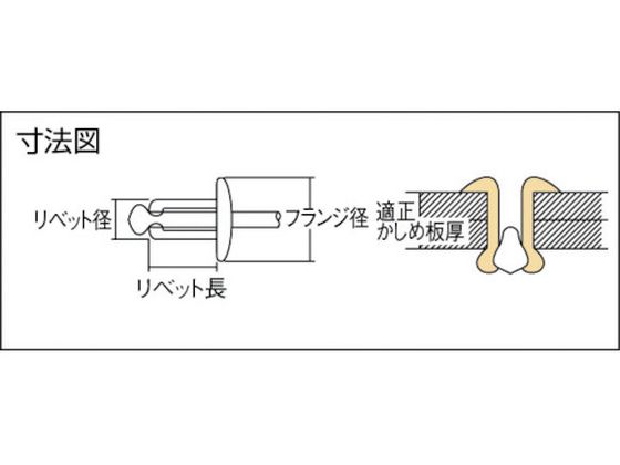 エビ 高強度ブラインドリベット Sボルト(丸頭) Φ4.8／板厚6.9mm (500本入) SNS48069