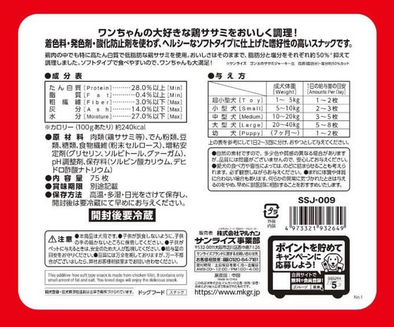 マルカン ゴン太のおすすめササミジャーキー ヘルシーハーフ 75枚 SSJ-009が1,678円【ココデカウ】