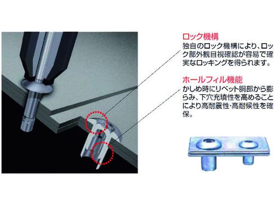 エビ 高強度ブラインドリベット Sボルト(皿頭) Φ6.4／板厚12.0mm (15本