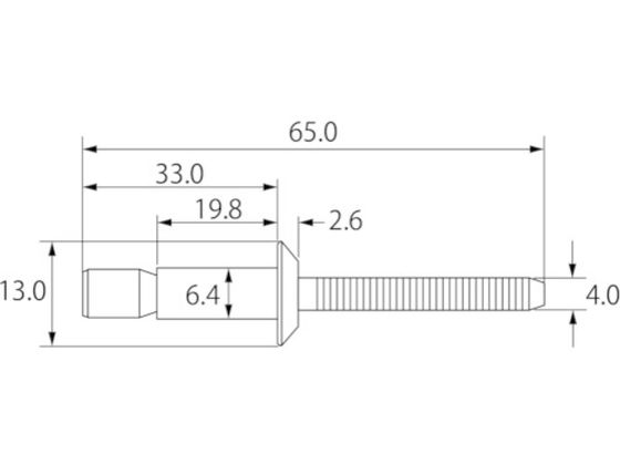 エビ 高強度ブラインドリベット Sボルト(丸頭) Φ6.4／板厚15.9mm (100