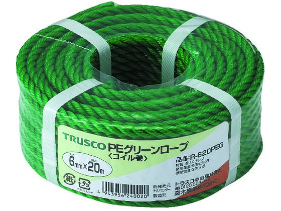 TRUSCO PEグリーンロープ 3つ打 線径6mm×長さ20m R-620PEG