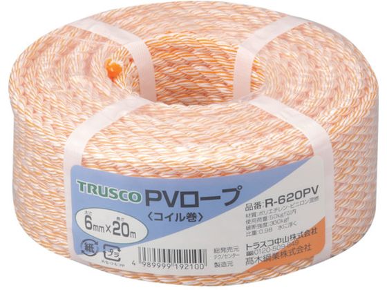 TRUSCO PVロープ 3つ打 線径6mm×長さ20m R-620PV