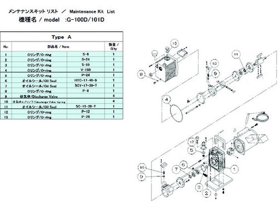 ULVAC G-100D／101D用メンテナンスキットA G-100D 101D MAINTENANCEKIT A