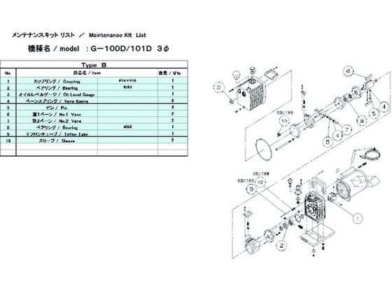 ULVAC G-100D 3Φ／101D用メンテナンスキットB G-101D MAINTENANCEKIT B